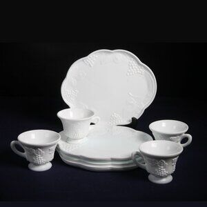 Four Vintage Mid-Century Modern Indiana Glass Harvest Grape Snack Sets - 1960s